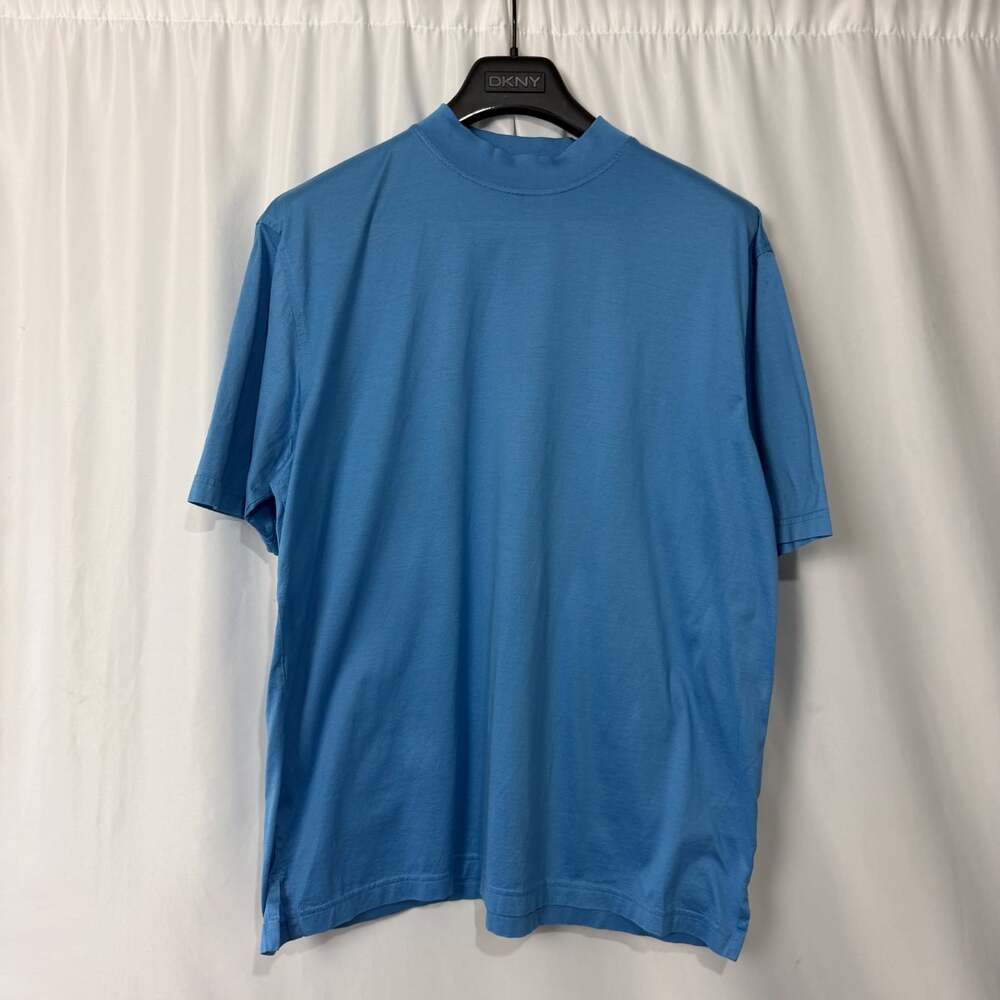 Bugatchi Uomo Mens Large Blue Egyptian Cotton Mock Neck T Shirt